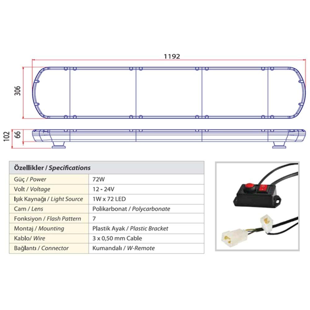 TRAFIK IKAZ LAMBASI LED KIRMIZI KOMPLE RENKLI 119 CM
