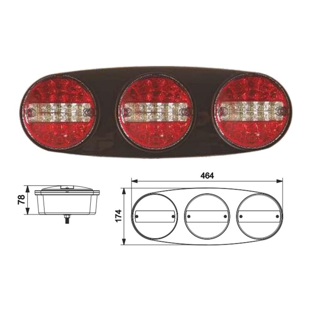 TRİO LED STOP LAMBASI SARI - KIRMIZI 3 FONKSİYONLU 24V