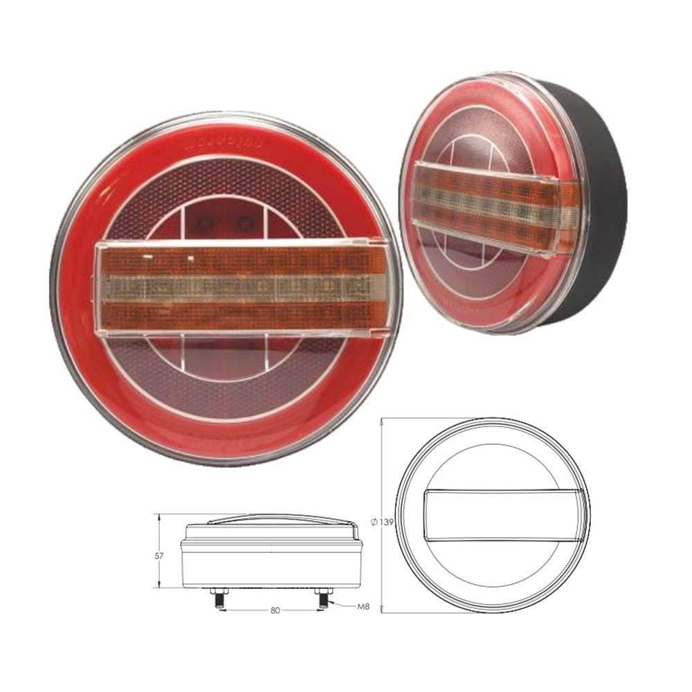 YUVARLAK NEON LED 7 FONKSİYONLU DÜZ SİNYALLİ HAMBURGER STOP LAMBASI 12V
