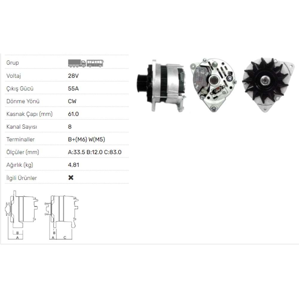 ALT DINAMO A 127 BMC FATIH 24V
