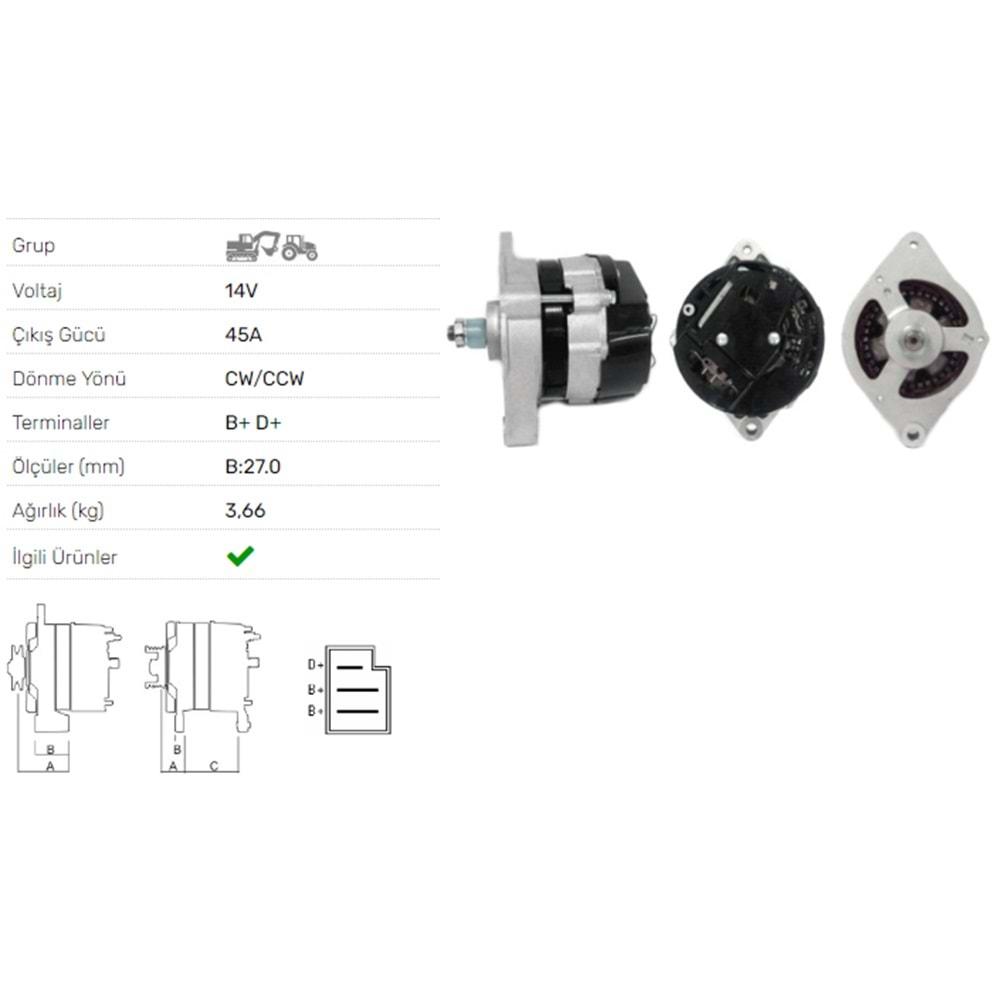 ALT DINAMO 14V 36A MASSEY FERGUSON 133 135.240 245