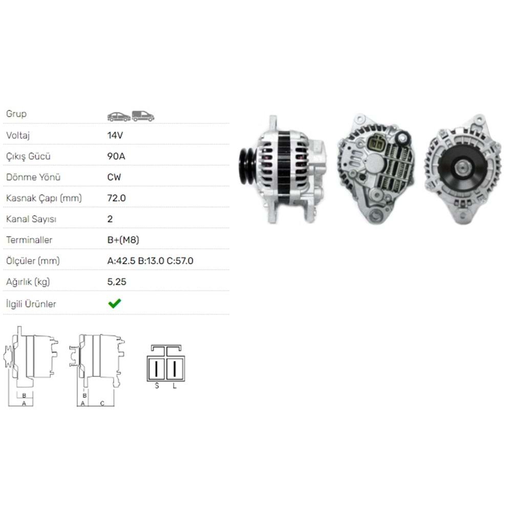ALT DINAMO 14V 90A MITSUBISHI PAJERO II 2.8 TD