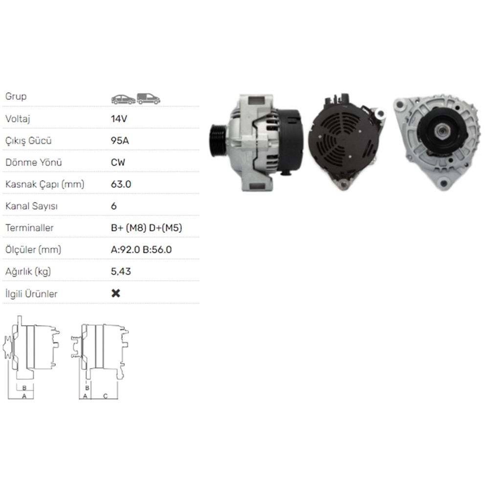 ALTERNATOR 14V 95A CITROEN BERLINGO,DISPATCH-FIAT HYUNDAI-LANCIA-PEUGEOT