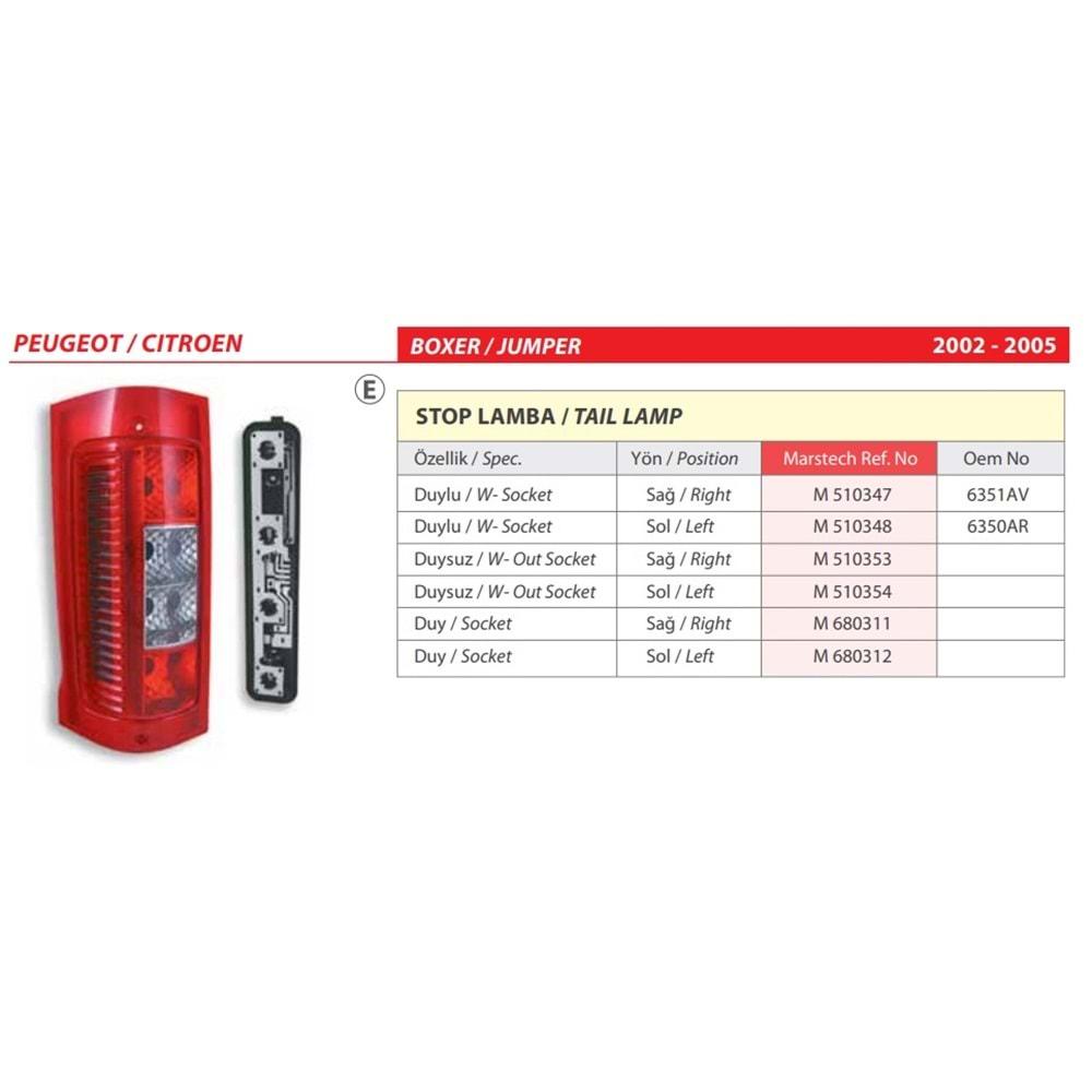 STOP LAMBA DUYSUZ PEUGEOT BOXER, CITROEN JUMPER 02-05 SAG