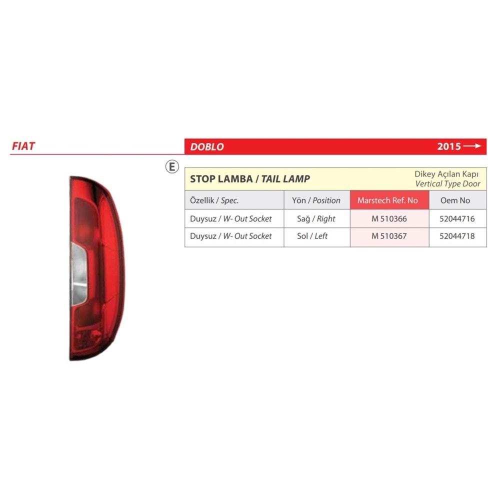 STOP LAMBA SAG DUYSUZ DOBLO 14> DİKEY AÇILAN KAPI