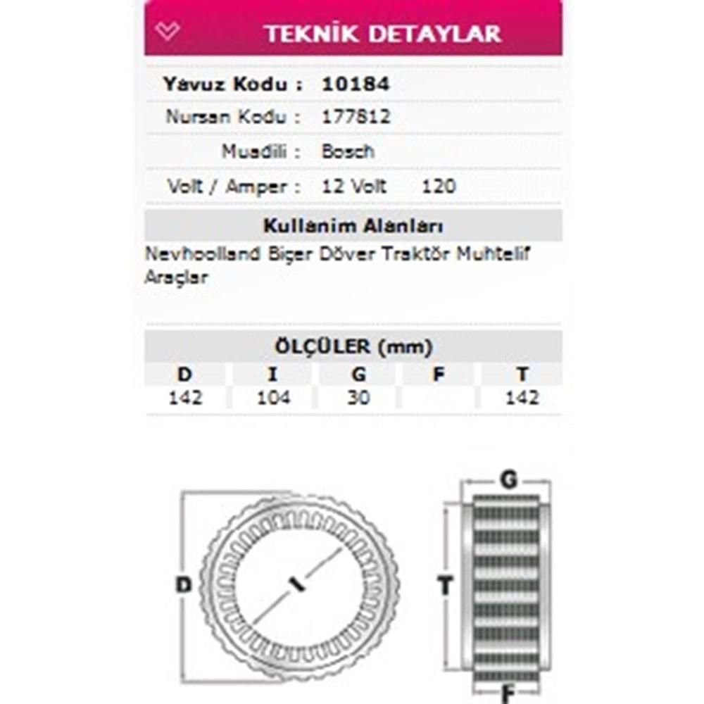 ALT STATOR NEW HOLLAND BICERDOVER TRAKTOR 12V 120A 177812