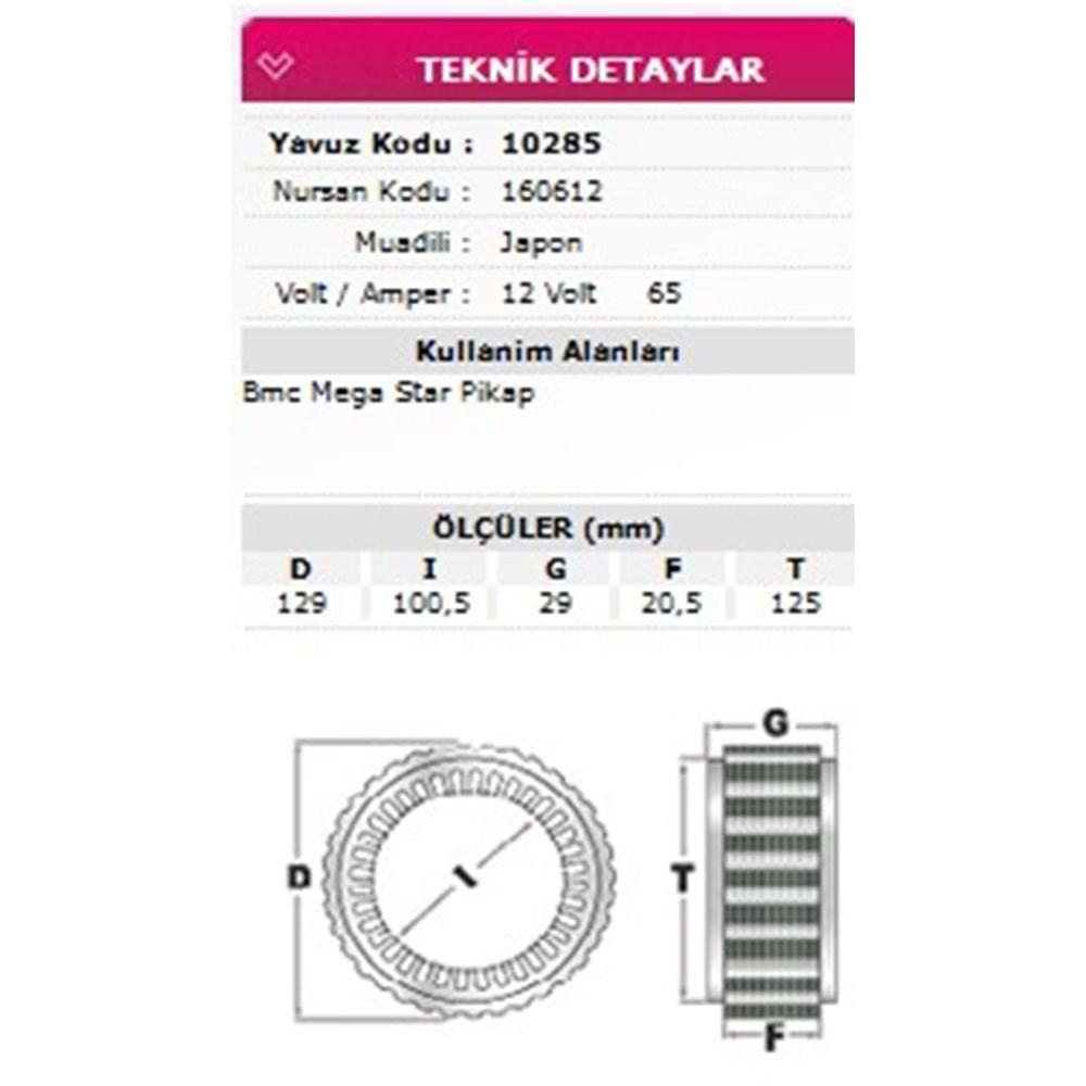 ALT STATOR BMC MEGA STAR PICK-UP 12V 65A 160612