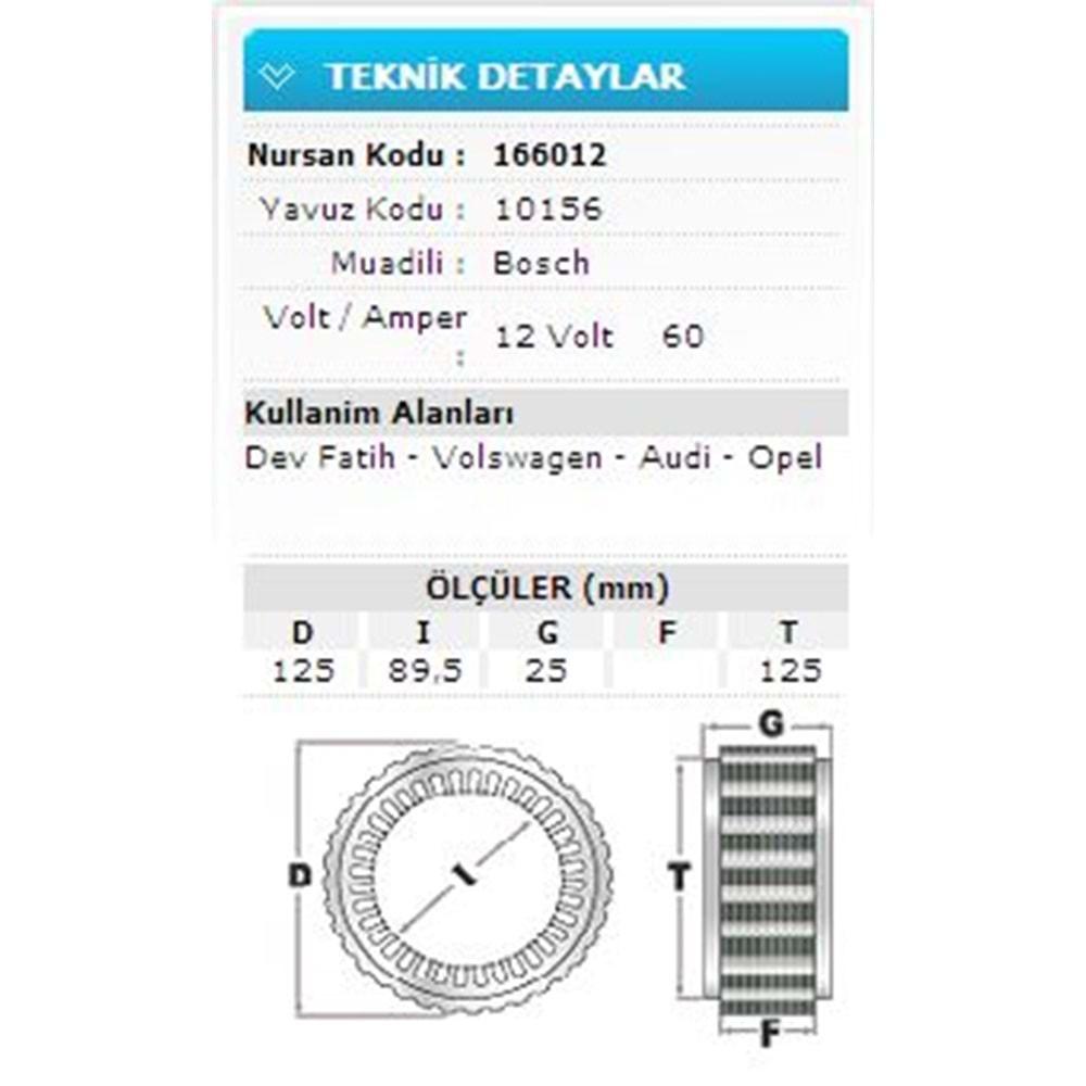 12V 60A DEV FATİH VOLKSWAGEN-AUDI-OPEL 10156