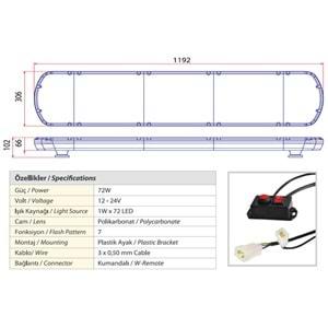 TRAFIK IKAZ LAMBASI LED KIRMIZI KOMPLE RENKLI 119 CM