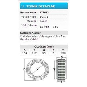 12V 150A YM MERCE.VW VOLVO TAX GRUBU KULAKLI 10171