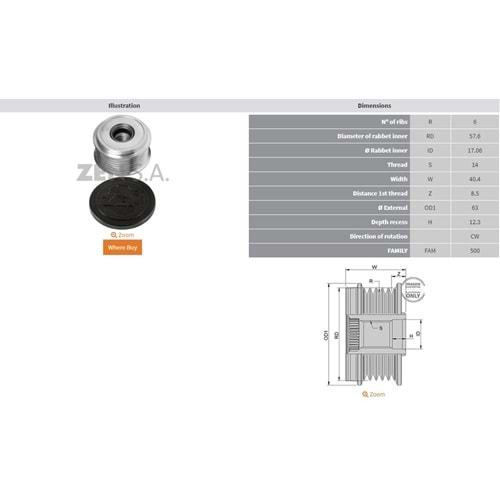 ALTERNATOR KASNAK CHRYSLER / DODGE / JAGUAR / JEEP / LAND ROVER / TOYOTA (6 KANAL)