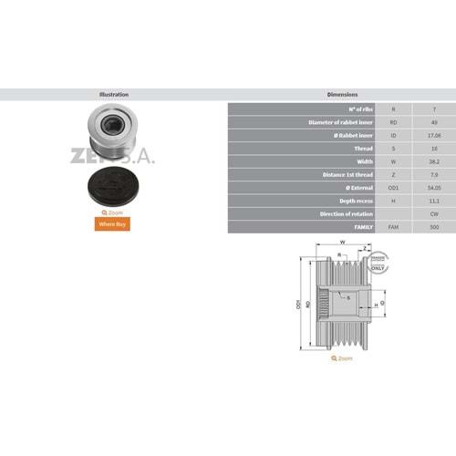 ALTERNATOR KASNAK MAZDA 2 - 6 / NISSAN / RENAULT 1.9 DCI - 2.0 DCI (7 KANAL)