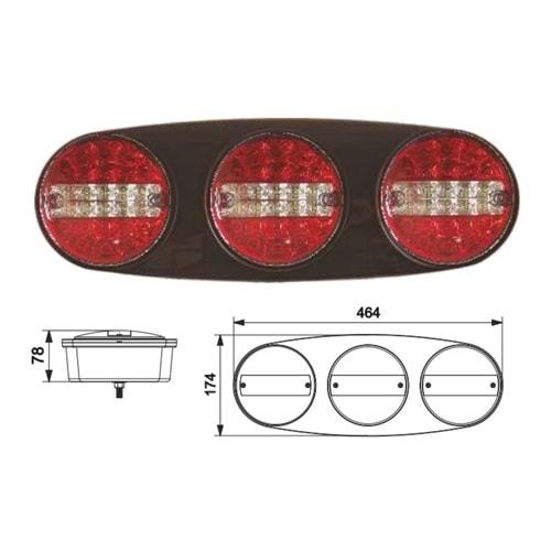 TRİO LED STOP LAMBASI SARI - KIRMIZI - BEYAZ 4 FONKSİYONLU 12V
