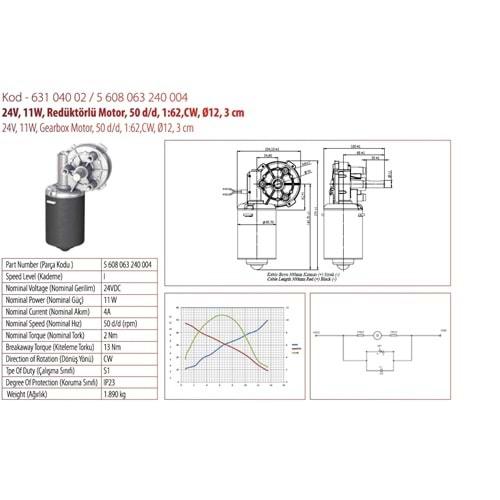 24V SİLECEK MOTORU SİLECEK MOTORU 2 NUMARA 3 CM ÇIKIŞ 63104002