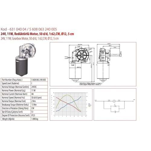 24V SİLECEK MOTORU SİLECEK MOTORU 2 NUMARA 5 CM ÇIKIŞ 63104004