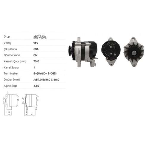ALTERNATOR A115 12V 50A UZEL-M.F TRAKTÖR MF240- 240S-255EP-260G(1999 SONRASI)