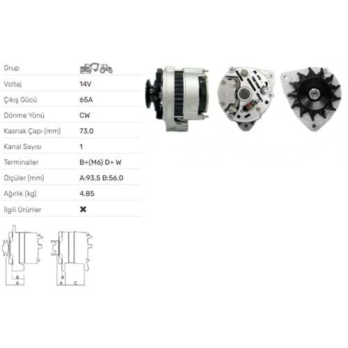 ALT DINAMO 12V 65A BASAK TRAKTOR