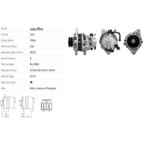 ALT DINAMO 12V 110A HYUNDAI STAREX H1 YM