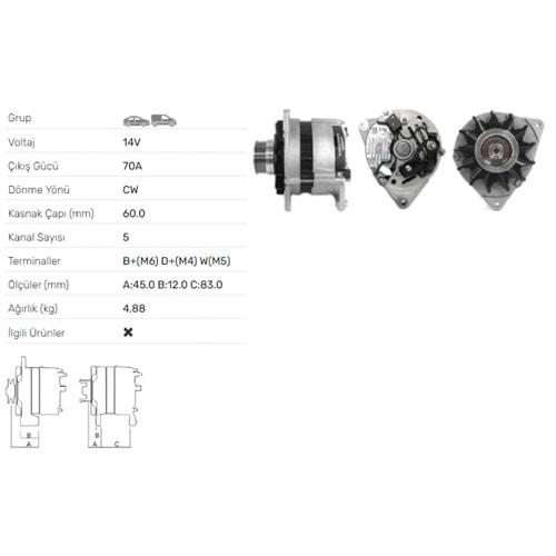 ALT DINAMO 14V 70A FORD ESCORT IV 1.8TD