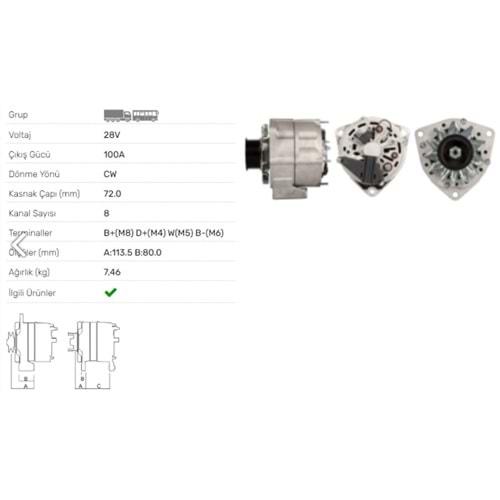 ALT DINAMO 28V 80A MERCEDES BENZ ATEGO I II ECONIC 1823 1828 2628 ALT-0103