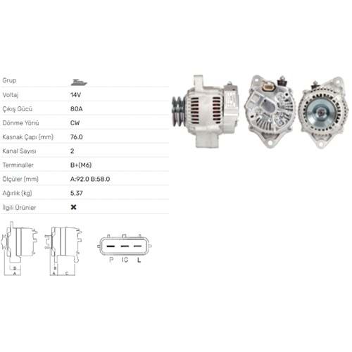 ALT DINAMO 14V 75A YANMAR