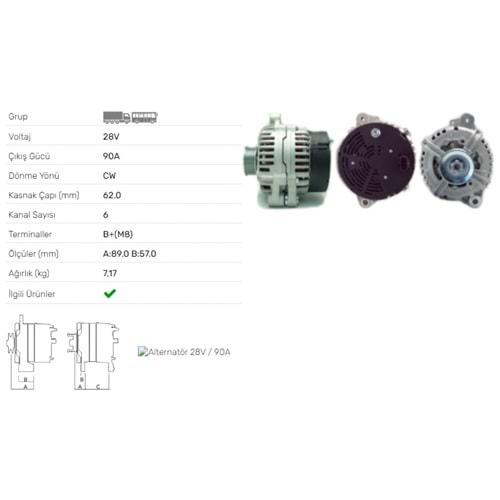 ALT DINAMO 28V 90A IVECO EURO STAR LD 190 260 440 MP 190 260 ALT-3523C