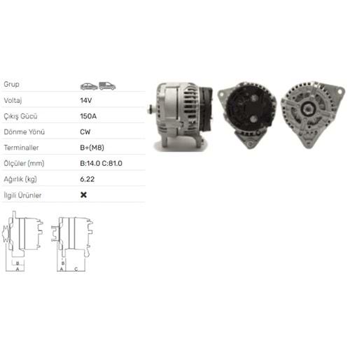 ALTERNATOR 14V 150A CITROEN-FIAT DUCATO