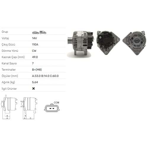 ALTERNATOR 14V 110A RENAULT GRAND SCENIC II 1.9DCİ MEGANE II 1.9DCİ,SCENIC II 1.9DCİ