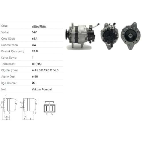 ALTERNATOR 14V 50A MITSUBISHI L300 2.5 D,PAJERO I 2.5 TD