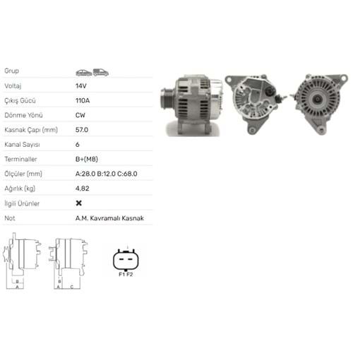 ALTERNATOR 14V 110A JEEP CHEROKEE II 2.5 CRD, 2.8 CRD