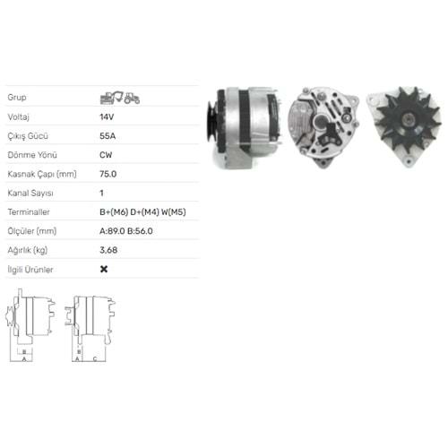 ALTERNATOR 14V 55A HELWAN DIESEL D112,D113