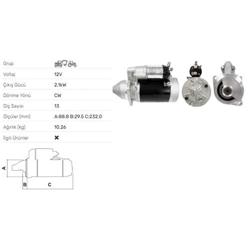 MARS MOTORU 12V 2.1KW 13 DIS PERKINS