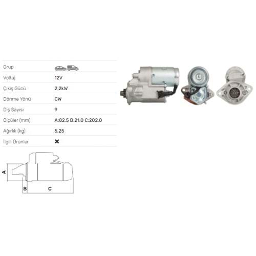 MARS MOTORU 12V 2.2KW 9 DIS DAIHATSU F50J F55P F55V F60P STR-5002