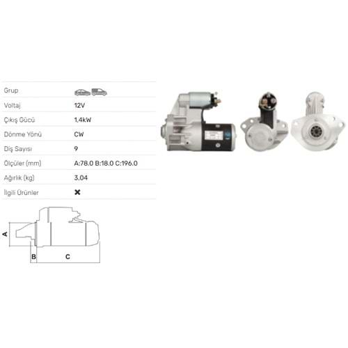 MARS MOTORU 12V 1,4KW 9 DIS OPEL ASTRA A 1.7TD CORSA A 1,5TD STR-6023