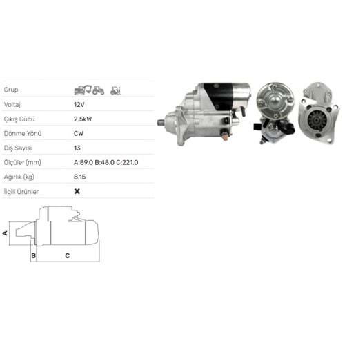 MARS MOTORU 12V 2,5KW 13 DIS CASE 580C LOEDER