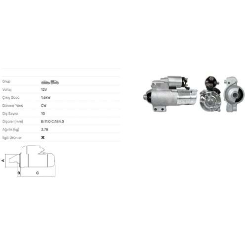 MARS MOTORU 12V 1,6KW 10 DIS CITROEN XANTIA 3.0 3.0I BREAK 3.0 XM 3.0 BREAK 3.0 STR-4701