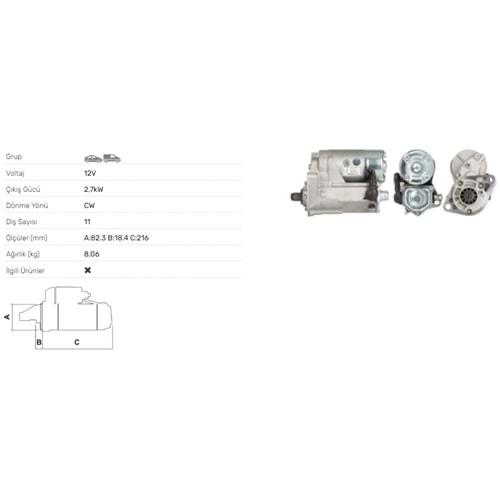 MARS MOTORU 12V 2.7KW 11 DIS TOYOTA 4 RUNNER LAND CRUISER 3.0 TD 93-96