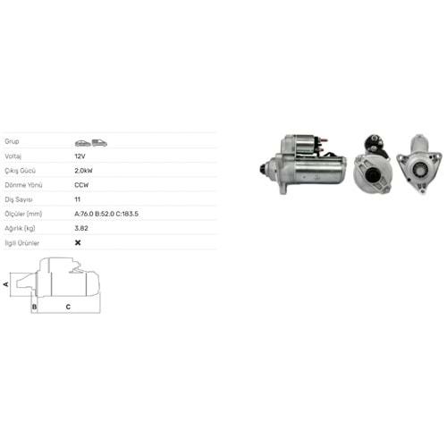 MARS MOTORU 12V 2.0KW 11 DIS VW TRANSPORTER 1,9 2.4 2,5 DIZEL 90-03