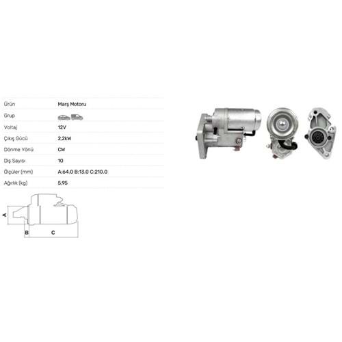 MARS MOTORU 12V 2.2KW 10 DIS HYUNDAI TERRACAN 2.9 DIZEL 01-