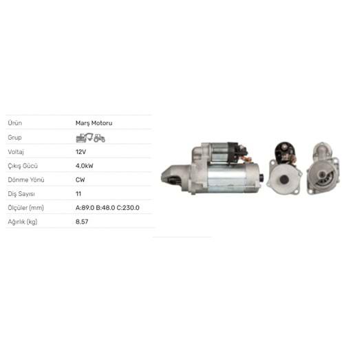 MARS MOTORU 12V 4.0KW 11DIS JOHN DEERE