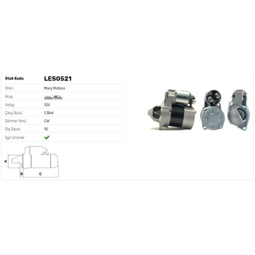 M.MOTORU 12V 1.3kW 10DİŞ MERCEDES BENZ A160 1.5, A180 1.7,A190 1.9,A200 2.0,A200 2.0 TURBO