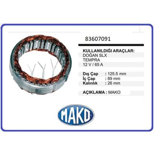 ALT STATOR 12V 65A FIAT TEMPRA TIPO UNO TOFAS DOGAN KLIMALI R19 63396560 091