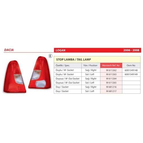 STOP LAMBA DUYSUZ DACIA LOGAN 07-08 SAG