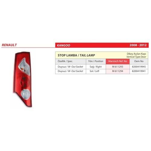 STOP LAMBA SOL R.KANGOO 2008> TEK KAPI