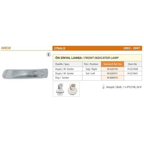 SINYAL LAMBA SOKETLI IVECO STRALIS 03-07 SAG