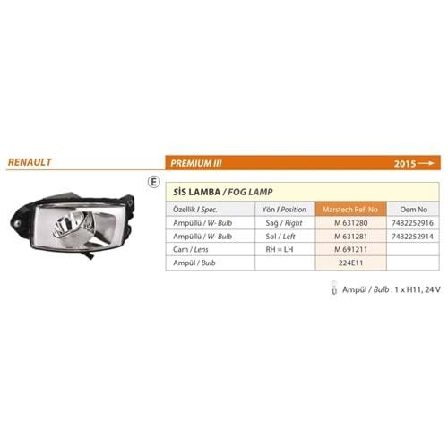 SİS LAMBASI AMPÜLLÜ SOL PREMIUM III 2015