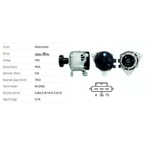 ALT.DIN. 12V.90A MARELLI FOCUS 1,8 TDCI 2001->