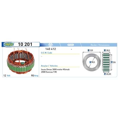 ALT STATOR ISUZU DMAX YM KLIMALI 90AMP 140412