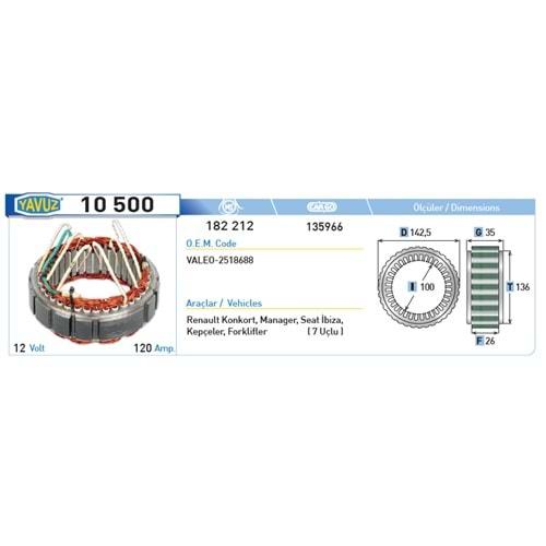ALT STATOR KONKORT MNAGER IBI 120AMP