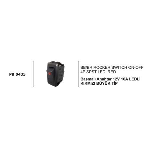 BASMALI ANAHTAR 12V 16A LEDLİ KIRMIZI BÜYÜK TİP